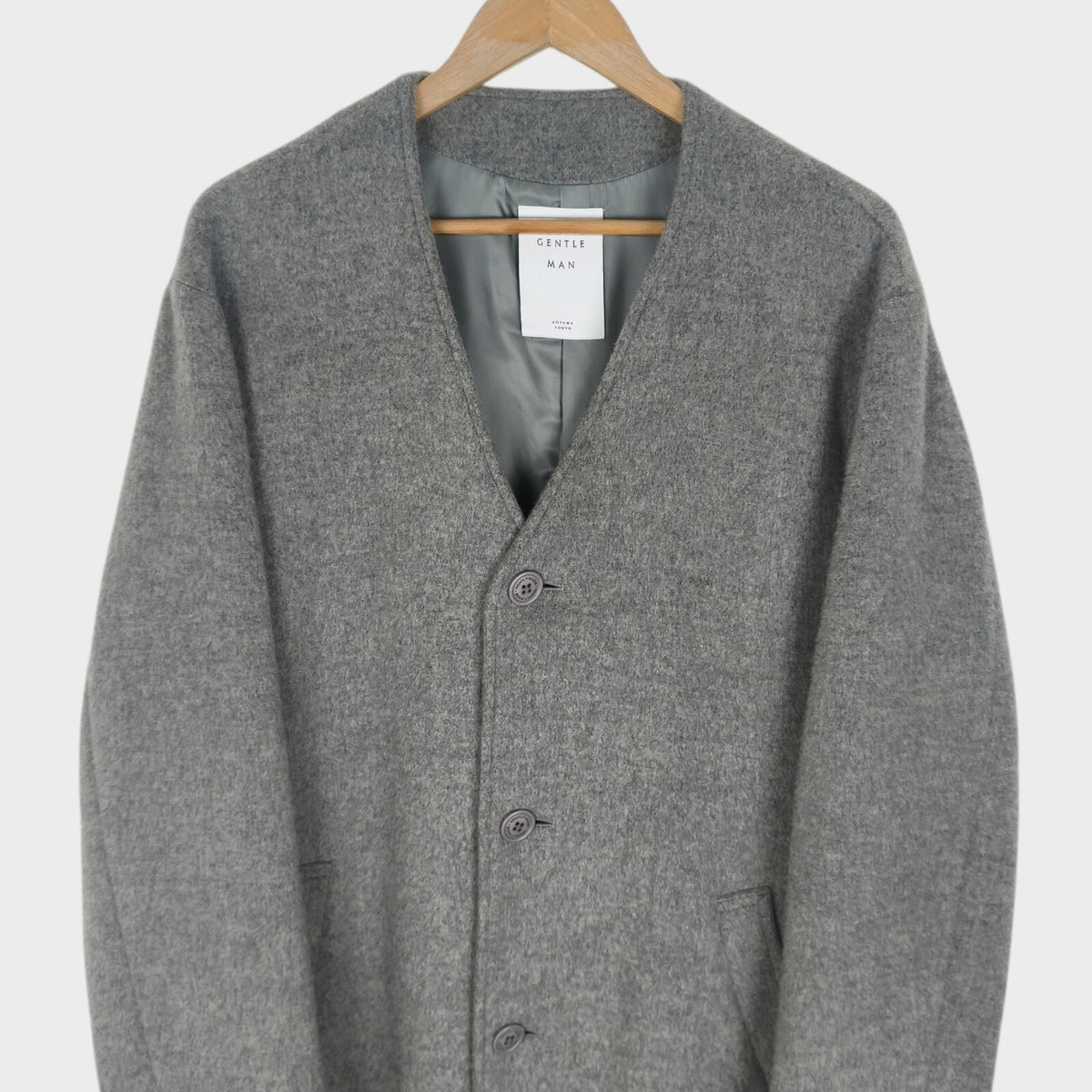 MISTER GENTLEMAN AOYAMA Men's Made in Japan Wool Blend Utility Collarless Coat