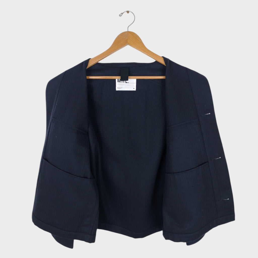 MHL MARGARET HOWELL Men's Navy Blue Wool/Cotton Utility Blouson Jacket