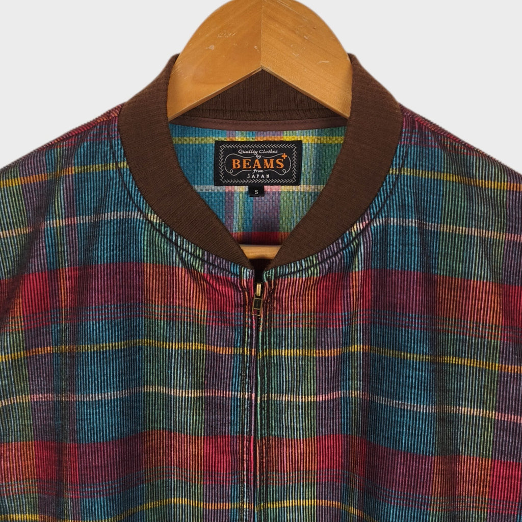 BEAMS PLUS Men's Multicoloured Checked Corduroy Bomber Jacket