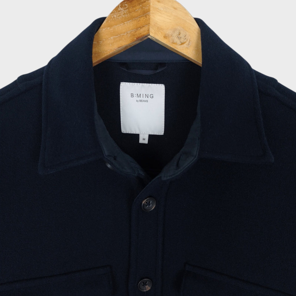 BEAMS B:MING Men's Navy Blue Hybrid Melton Fleece Blouson Jacket