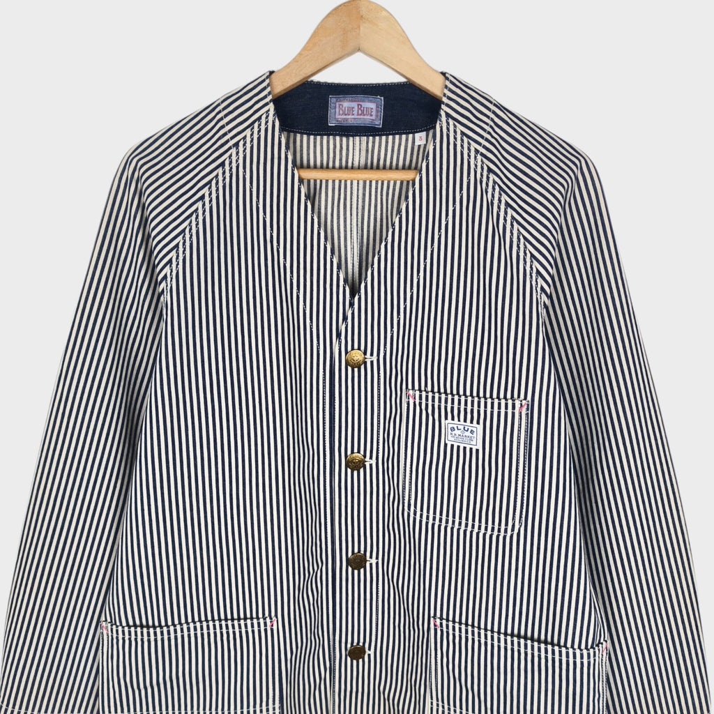 BLUE BLUE JAPAN Men's Made in Japan Hickory Stripe V-Neck Chore Jacket