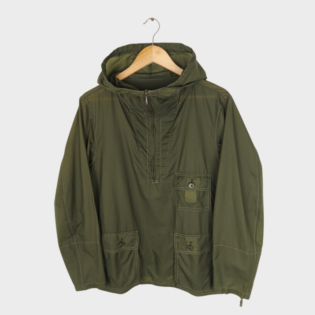 BEAMS PLUS Men's Olive Green Nylon Lightweight Anorak Parka Smock Jacket