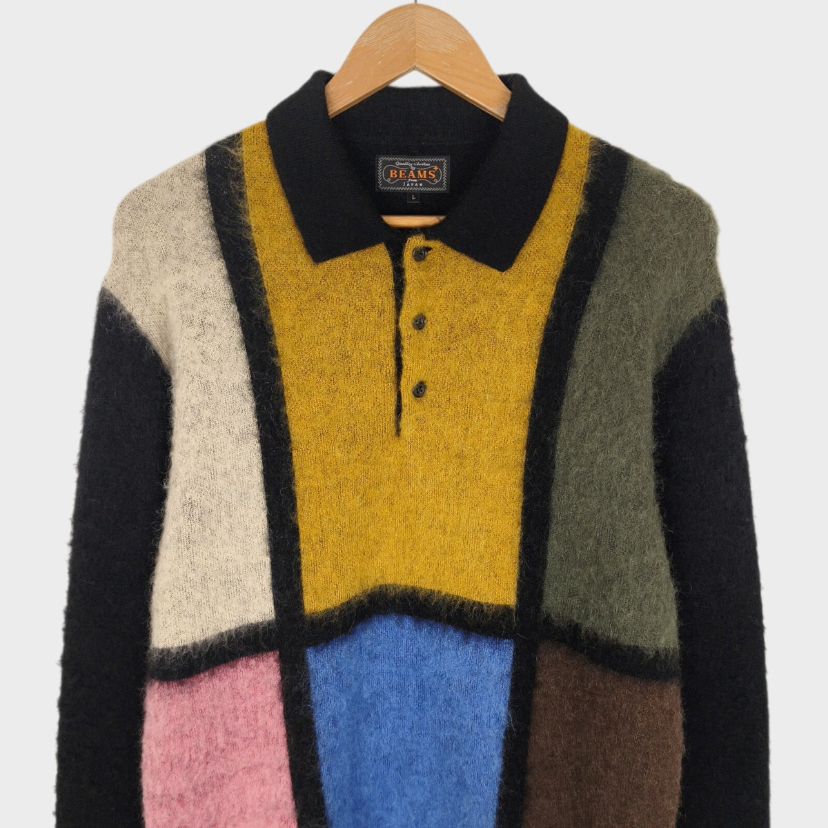 BEAMS PLUS Men's 9 Gauge Shaggy Mohair Blend Polo Shirt Jumper