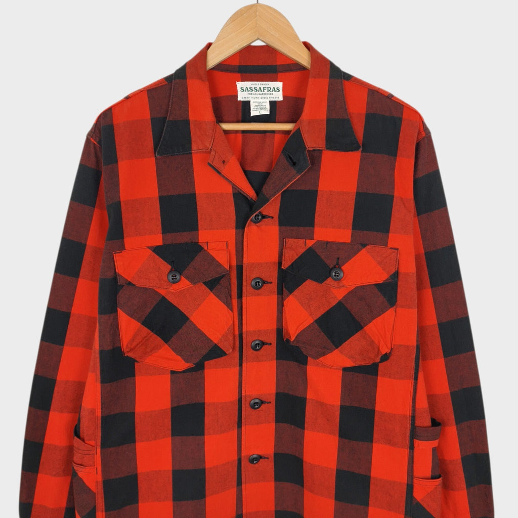 SASSAFRAS Men's Made in Japan Buffalo Plaid Check Gardener Overshirt