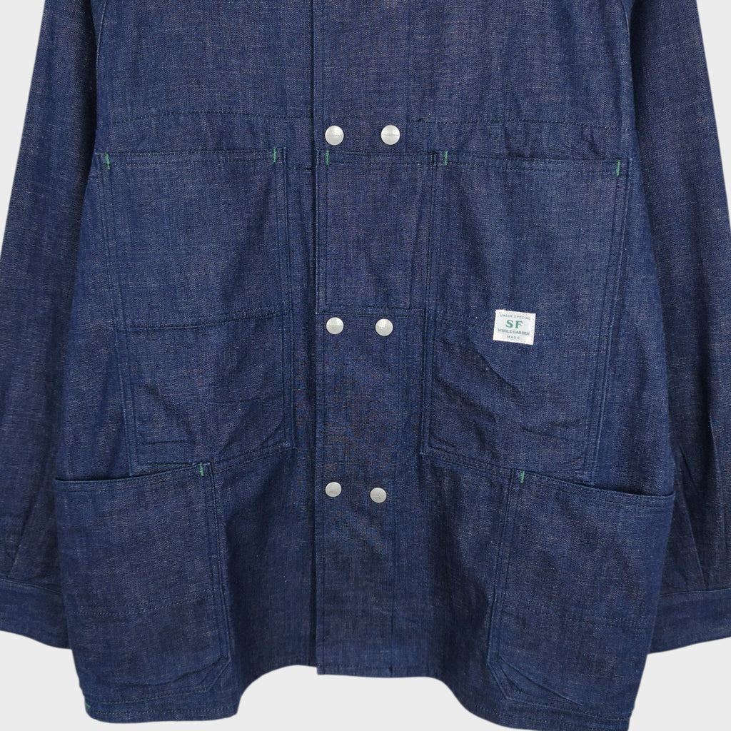 SASSAFRAS Men's Made in Japan Blue Denim Blower Bud Parka Jacket