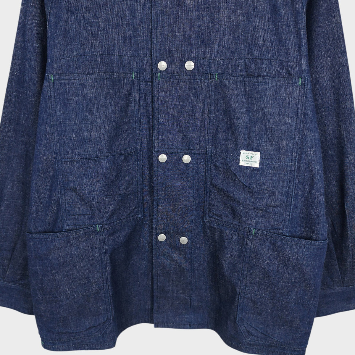SASSAFRAS Men's Made in Japan Blue Denim Blower Bud Parka Jacket