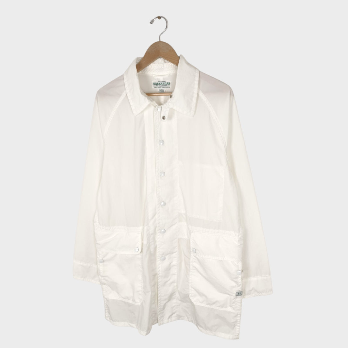 SASSAFRAS Men's Made in Japan White Nylon Fall Leaf Coat Jacket