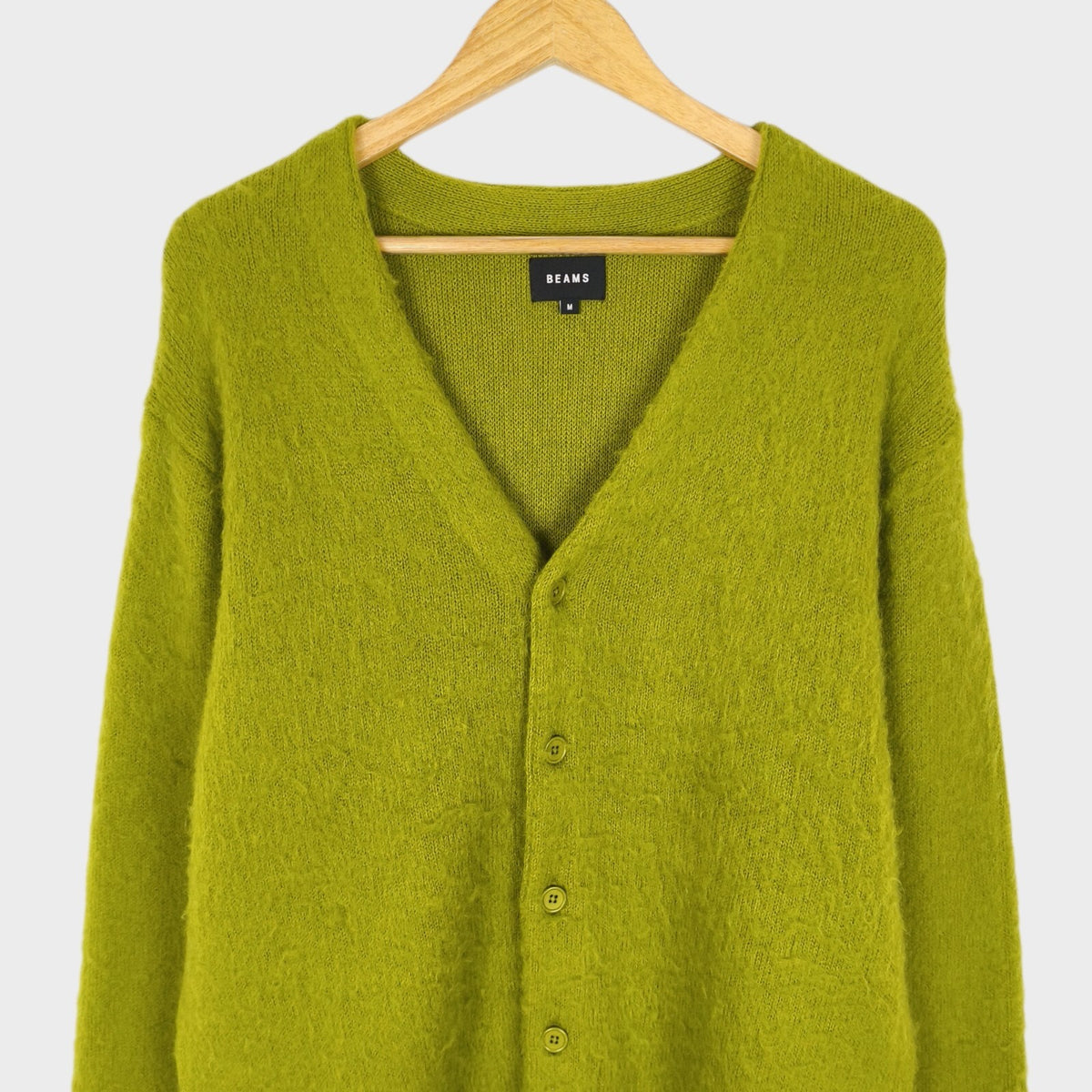 BEAMS Men's Lime Green Mohair Blend Shaggy Grunge Cardigan