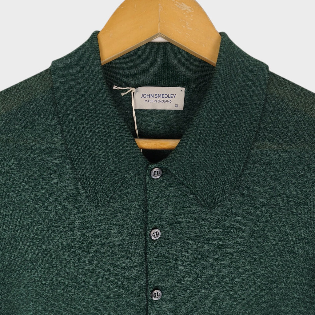 JOHN SMEDLEY Men's Bottle Green Made in England Wool/Cotton Isis Polo Shirt