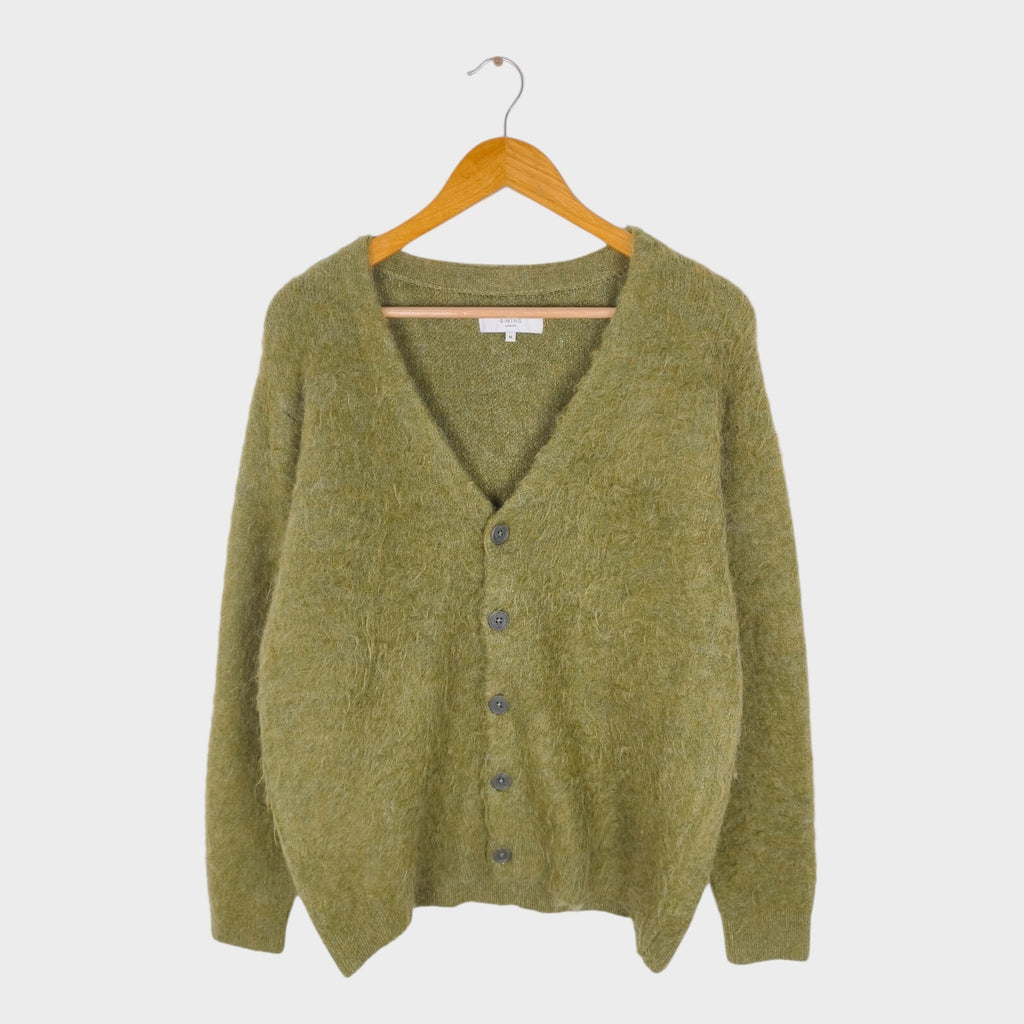 BEAMS B:MING Men's Green Mohair Blend Shaggy Grunge Cardigan