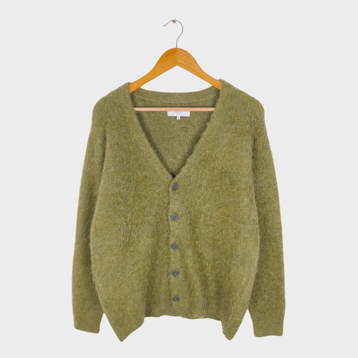 BEAMS B:MING Men's Green Mohair Blend Shaggy Grunge Cardigan