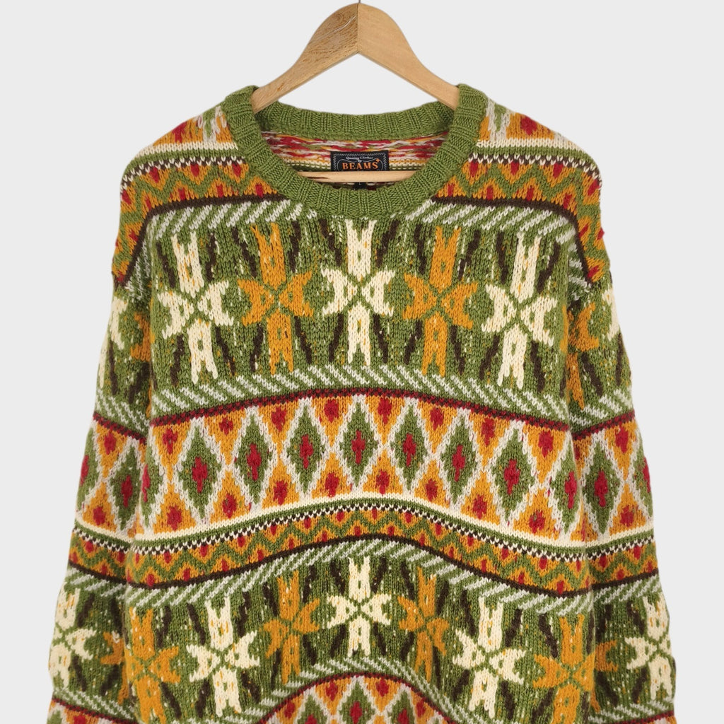 BEAMS PLUS Men's 100% Wool Heavyweight Knit 3G Fairisle Jumper