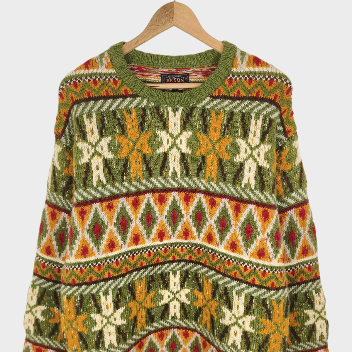 BEAMS PLUS Men's 100% Wool Heavyweight Knit 3G Fairisle Jumper