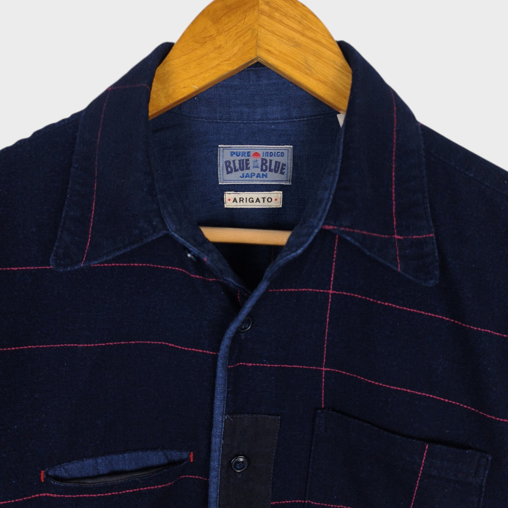 BLUE BLUE JAPAN Men's Made in Japan Navy Blue Brushed Flannel Shirt
