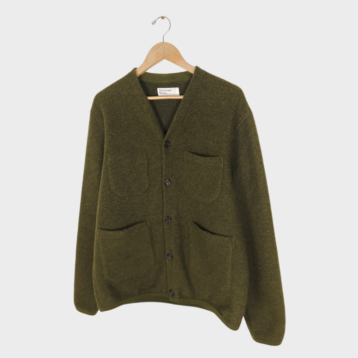 UNIVERSAL WORKS Men's Olive Green Wool Fleece Cardigan