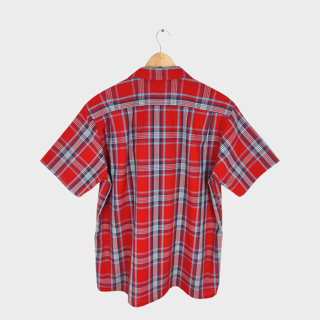 BEAMS PLUS Men's Made in Japan Cotton Red Checked Camp Collar Shirt