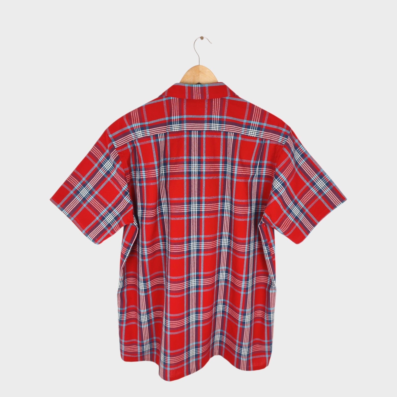 BEAMS PLUS Men's Made in Japan Cotton Red Checked Camp Collar Shirt