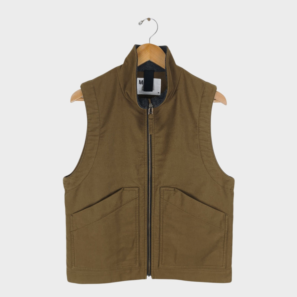 MHL MARGARET HOWELL Men's Khaki Green Moleskin Padded Zip Vest