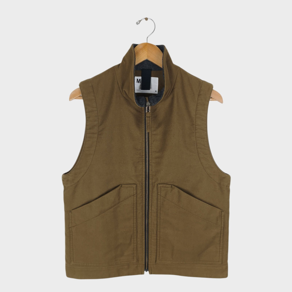 MHL MARGARET HOWELL Men's Khaki Green Moleskin Padded Zip Vest
