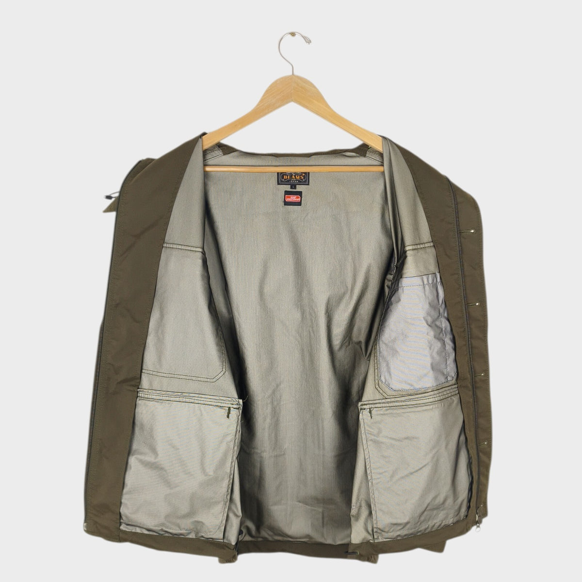 BEAMS PLUS Men's Khaki Green Gore Windstopper Mackinaw Cruiser Jacket