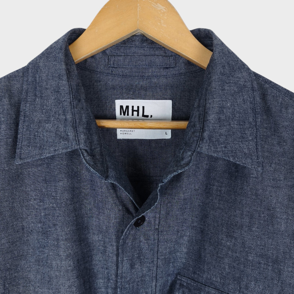 MHL MARGARET HOWELL Men's Blue Relaxed Fit Heavyweight Cotton Chambray Shirt