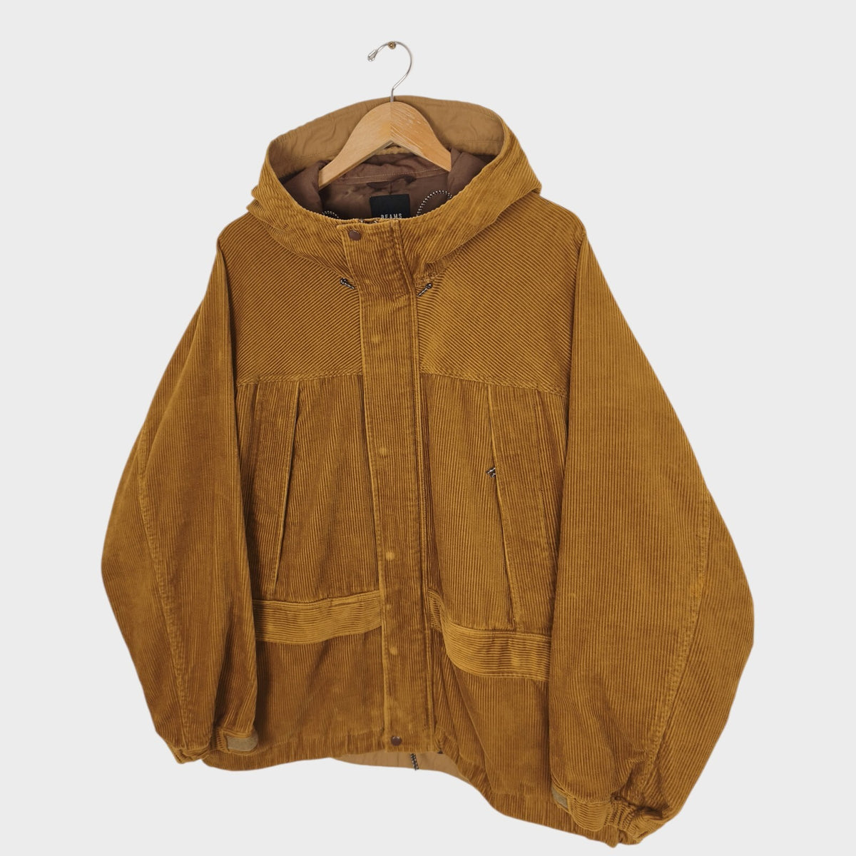 BEAMS Men's Camel Oversized Fit Corduroy Parka Jacket