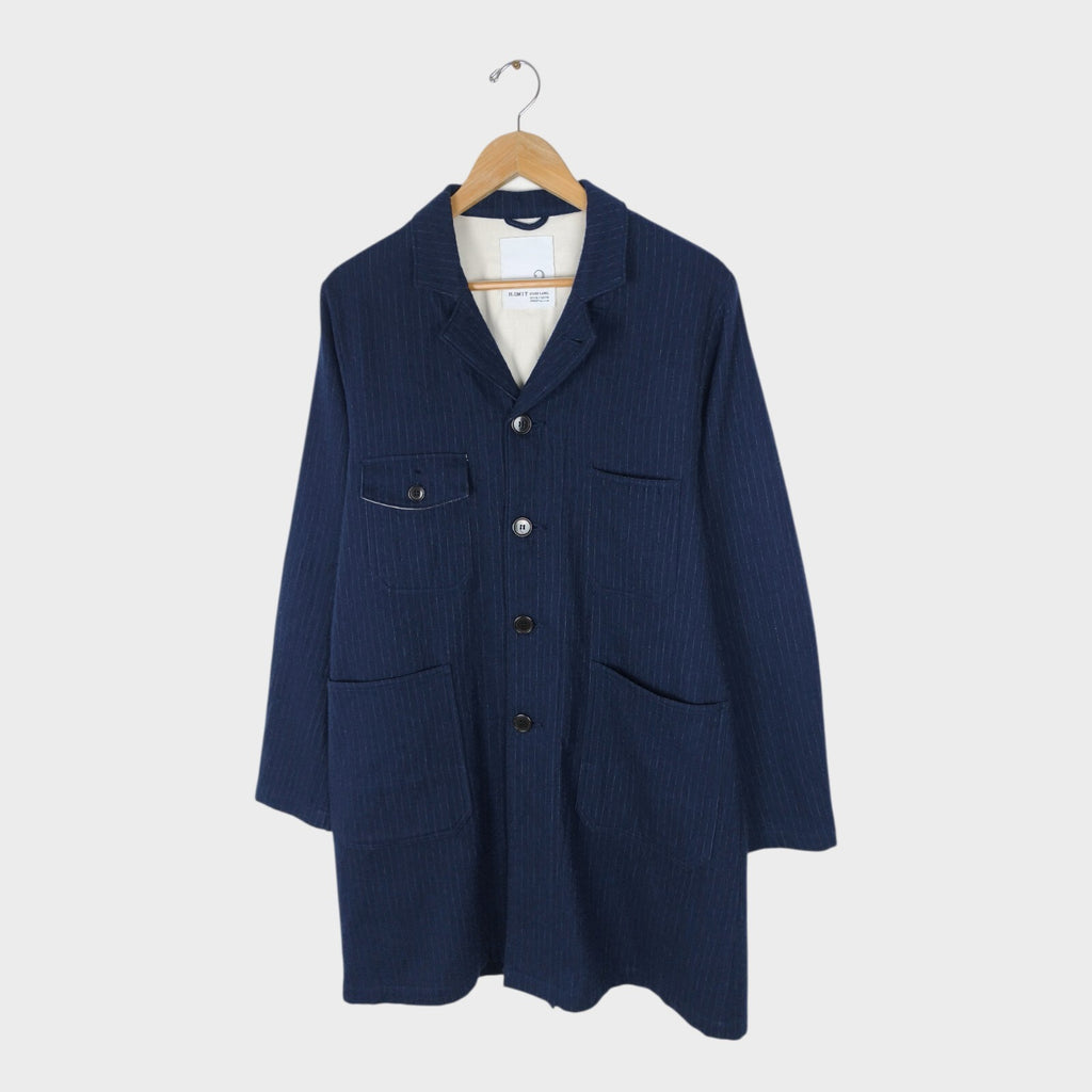 H.UNIT Men's Made in Japan Navy Blue Cotton/Wool Blend Pinstripe Chore Coat