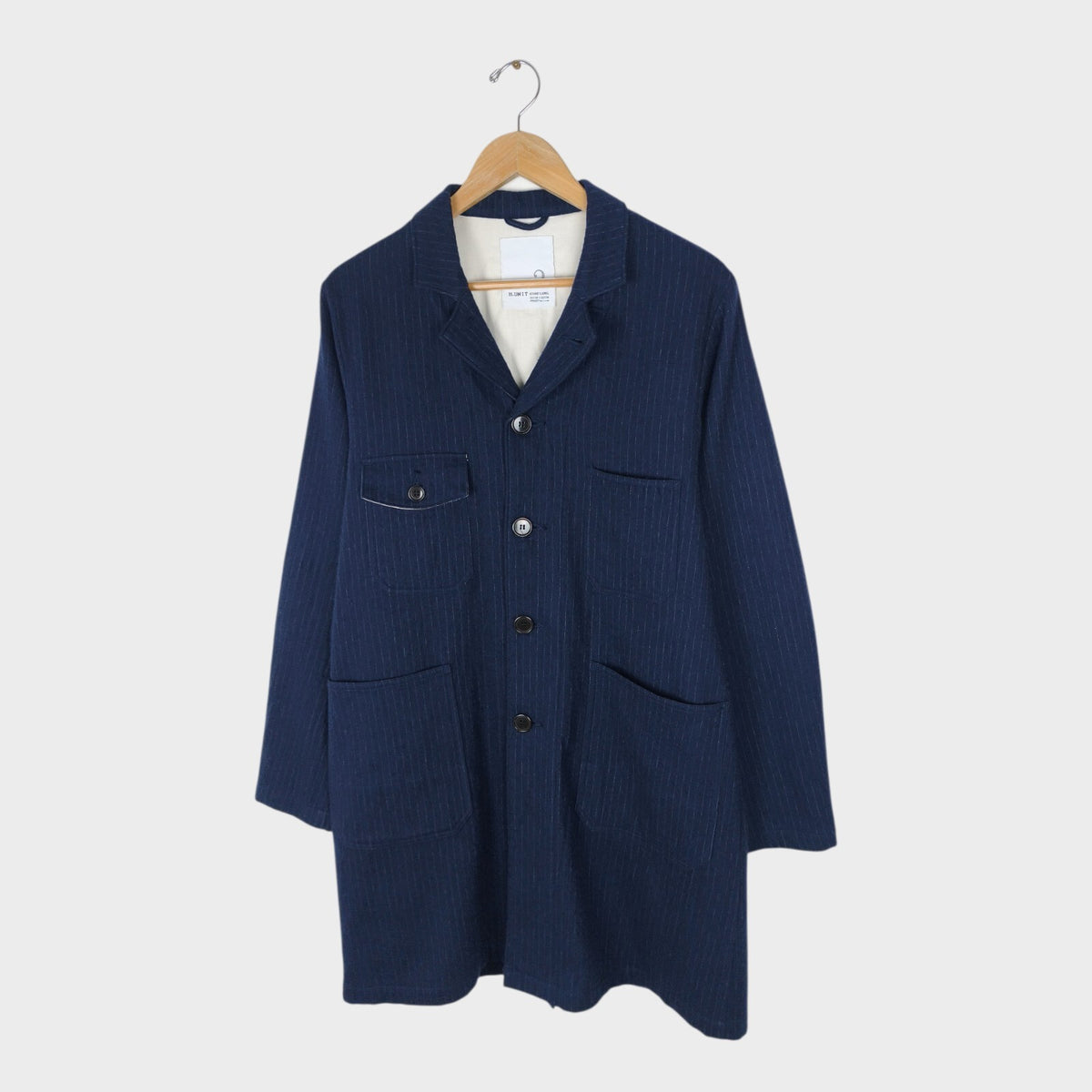 H.UNIT Men's Made in Japan Navy Blue Cotton/Wool Blend Pinstripe Chore Coat