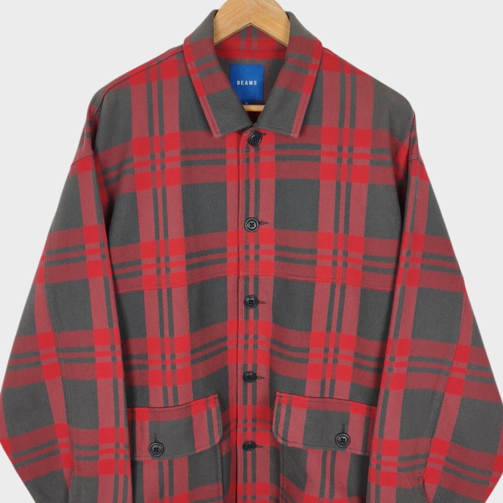 BEAMS Men's Oversized Fit Heayweight Soft Twill Mackinaw Jacket