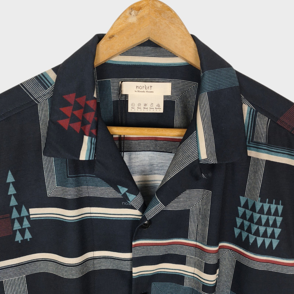 NORBIT BY HIROSHI NOZAWA Men's Navy All-Over Print Aloha Shirt