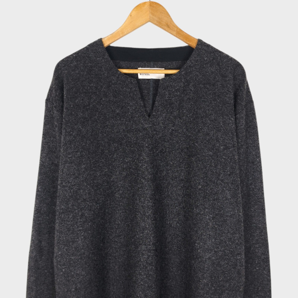 UNIVERSAL WORKS Men's Grey Wool Blend Split Neck Pullover Jumperr