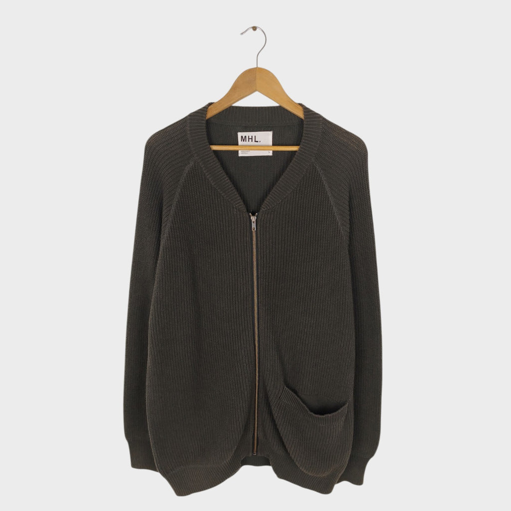MHL MARGARET HOWELL Men's Dark Khaki 100% Cotton Knit Cardigan