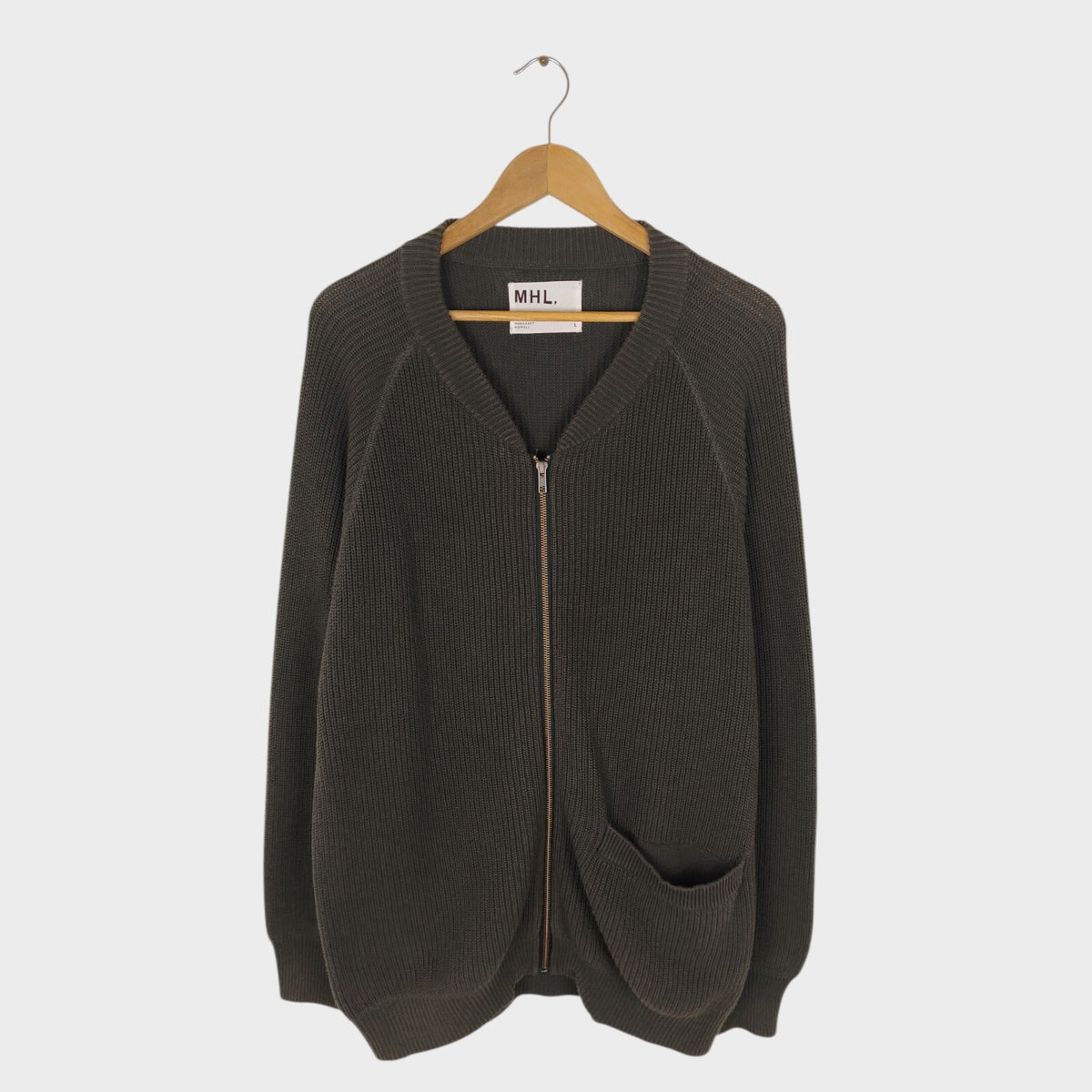 MHL MARGARET HOWELL Men's Dark Khaki 100% Cotton Knit Cardigan