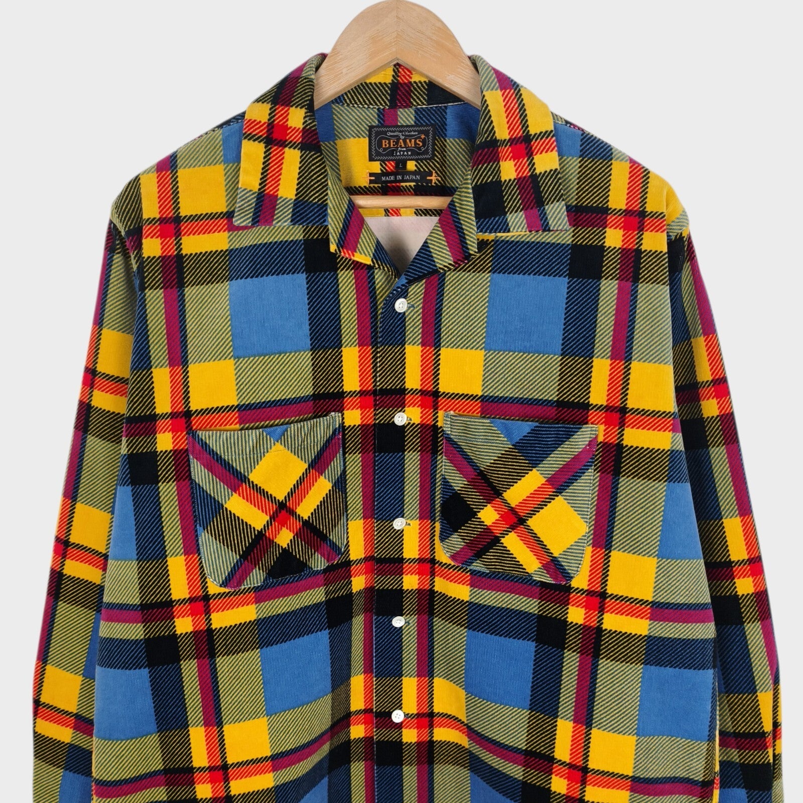 BEAMS PLUS Men's Made in Japan Multicoloured Check Corduroy Overshirt