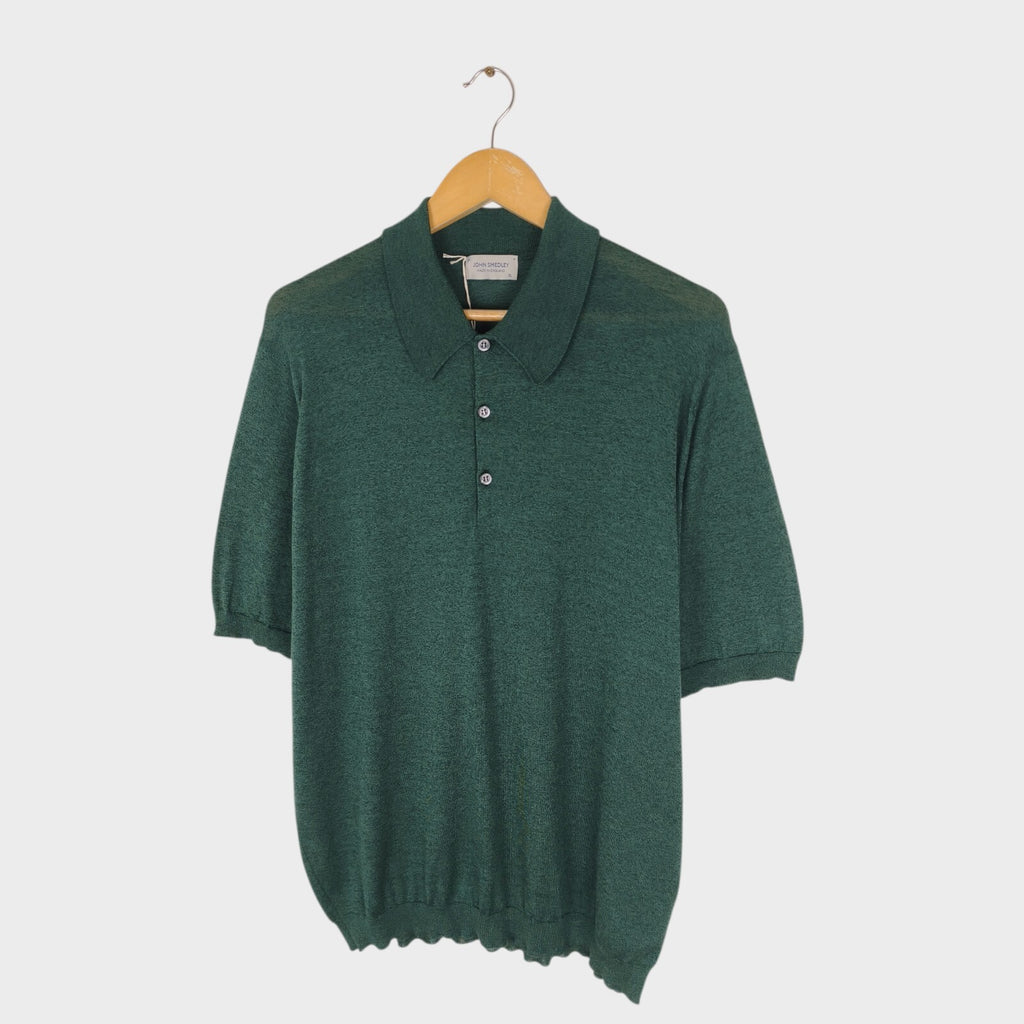JOHN SMEDLEY Men's Bottle Green Made in England Wool/Cotton Isis Polo Shirt