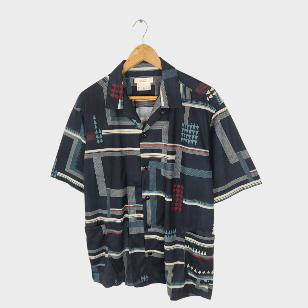 NORBIT BY HIROSHI NOZAWA Men's Navy All-Over Print Aloha Shirt