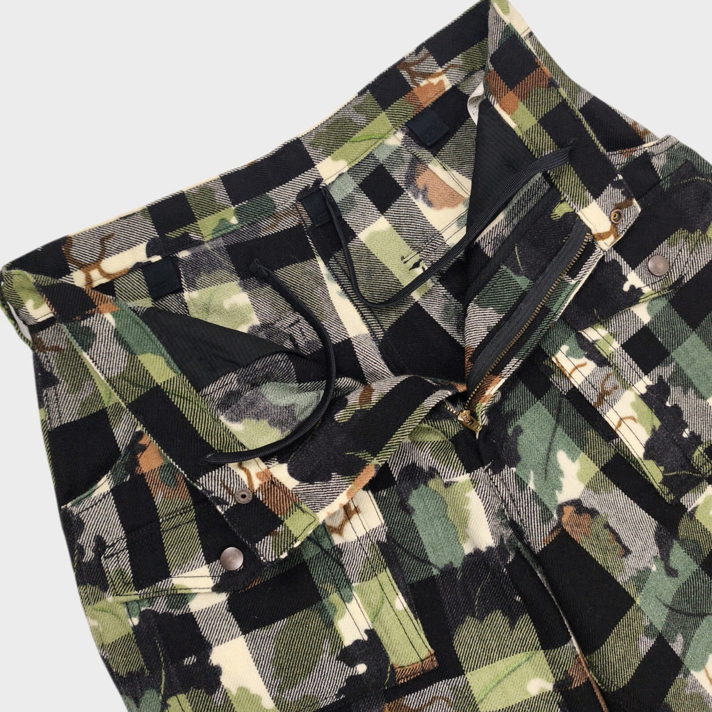 BEAMS PLUS Men's 100% Wool Check Camouflage Bush Cargo Trousers