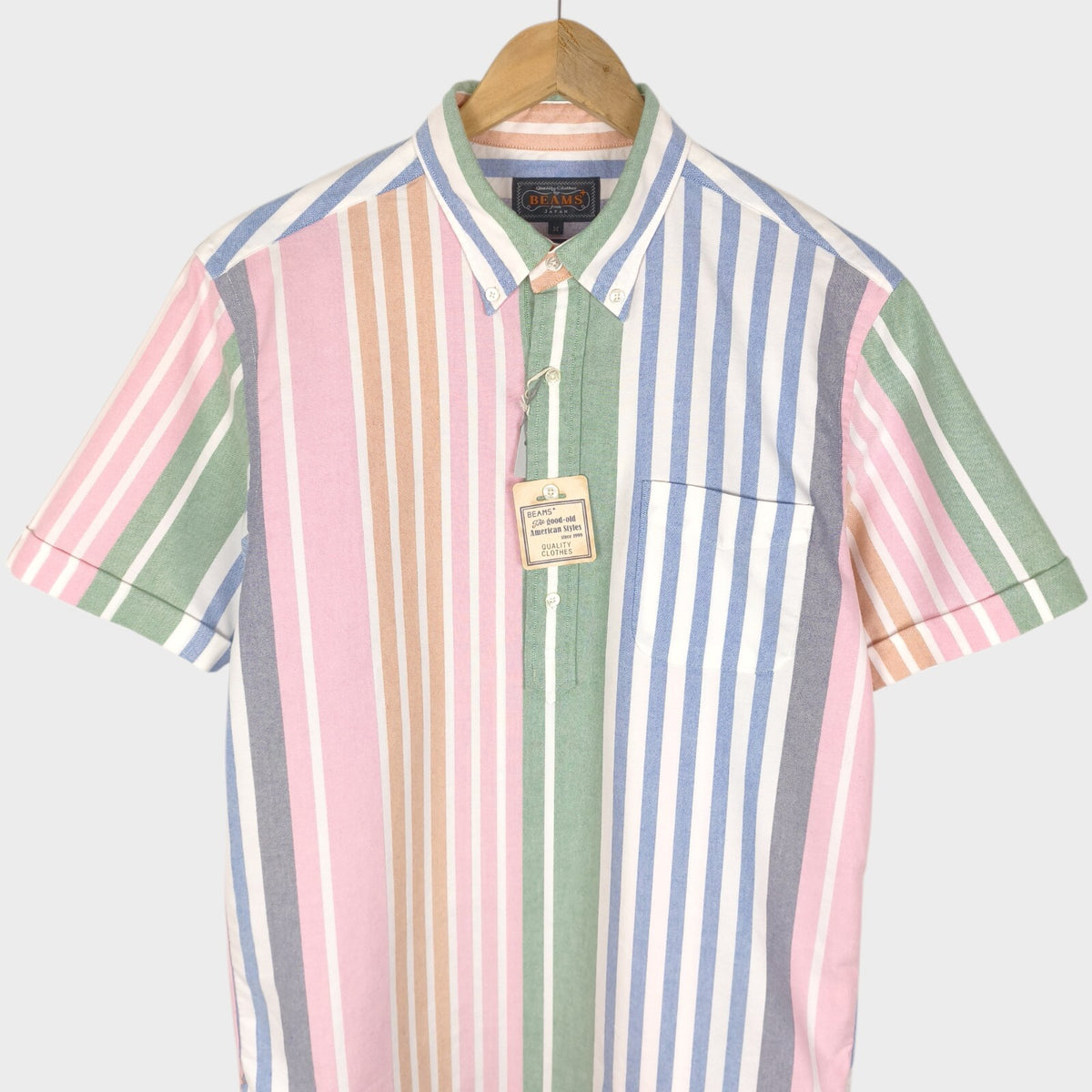 BEAMS PLUS Men's Made in Japan Multicoloured Striped Half Placket Shirt