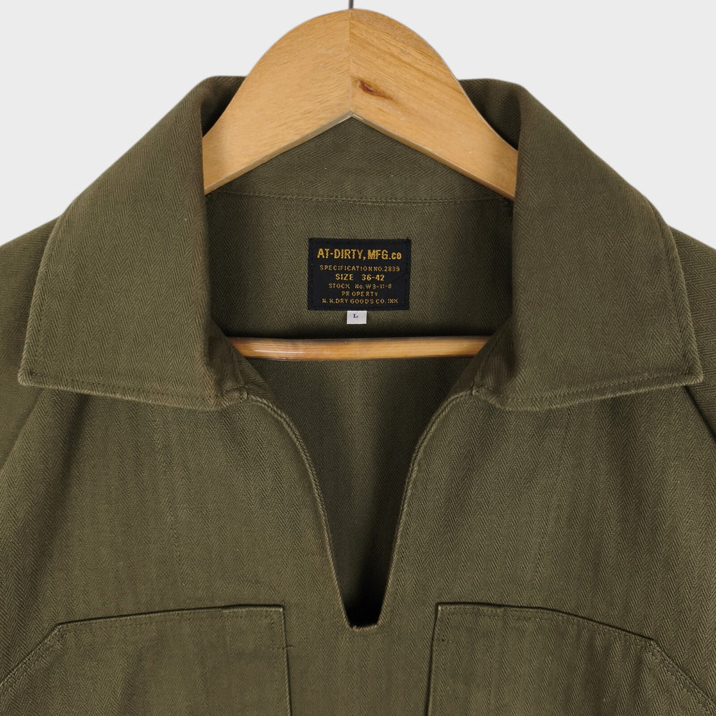AT-DIRTY Men's Made in Japan Green Military Fatigue Pullover Overshirt