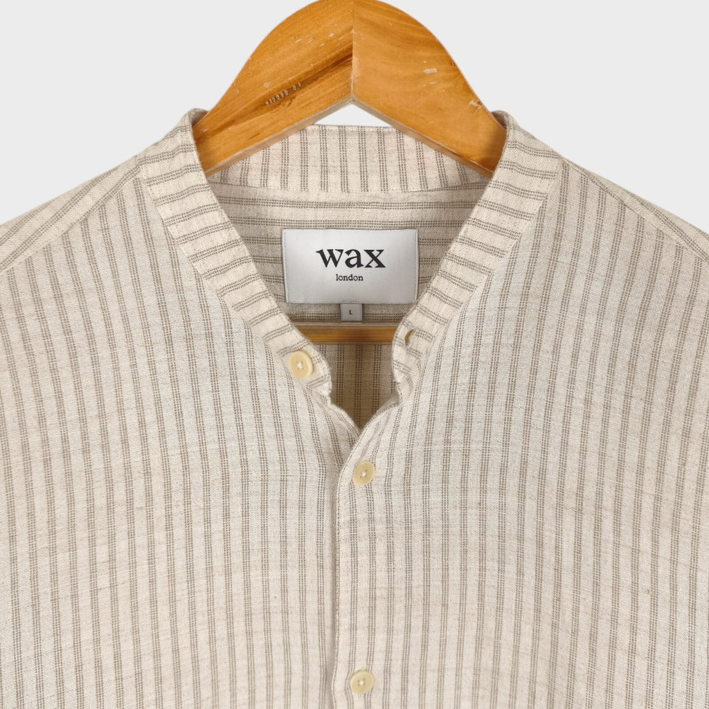 WAX LONDON Men's Striped Cotton/Linen/Viscose Grandad Collar Shirt
