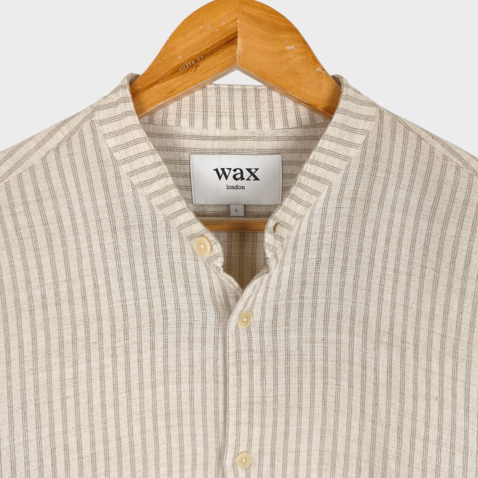 WAX LONDON Men's Striped Cotton/Linen/Viscose Grandad Collar Shirt