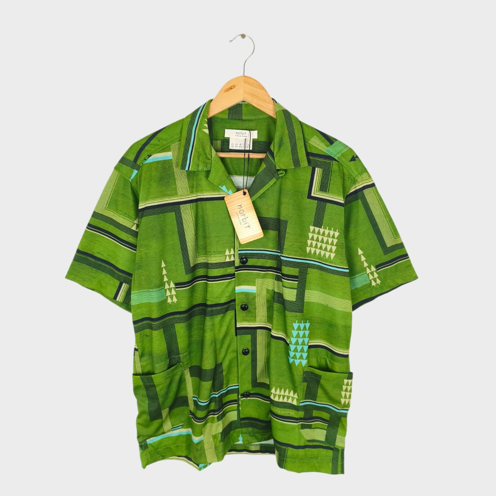 NORBIT BY HIROSHI NOZAWA Men's Green All-Over Print Aloha Shirt