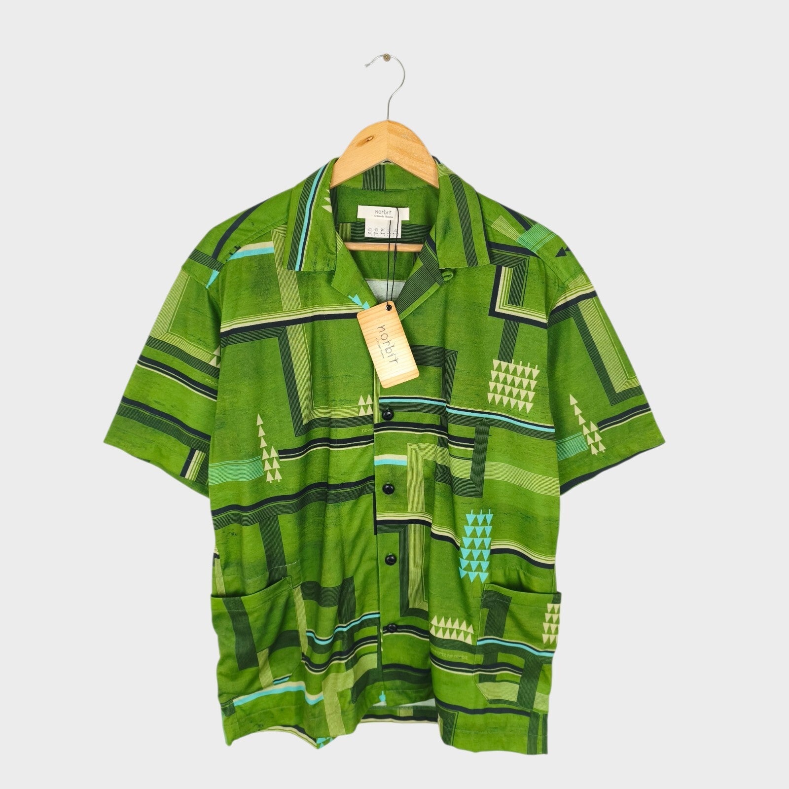 NORBIT BY HIROSHI NOZAWA Men's Green All-Over Print Aloha Shirt