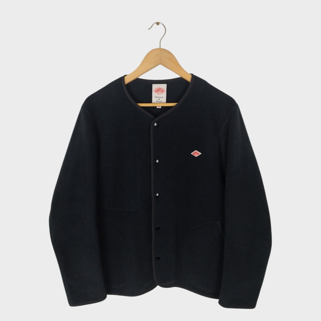 DANTON Men's Black Made in Japan Collarless Fleece Jacket