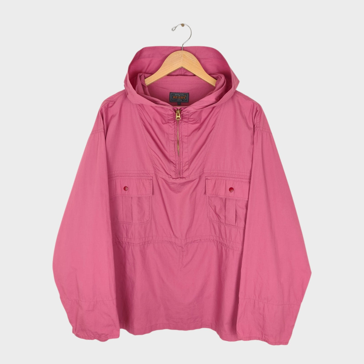BEAMS PLUS Men's Pink Oversized Smock Anorak Parka Jacket