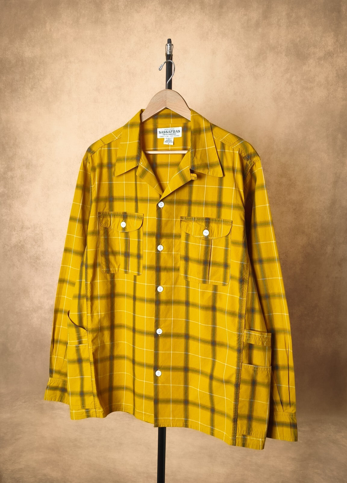 SASSAFRAS Men's Made in Japan Yellow Gardener Open Half Overshirt