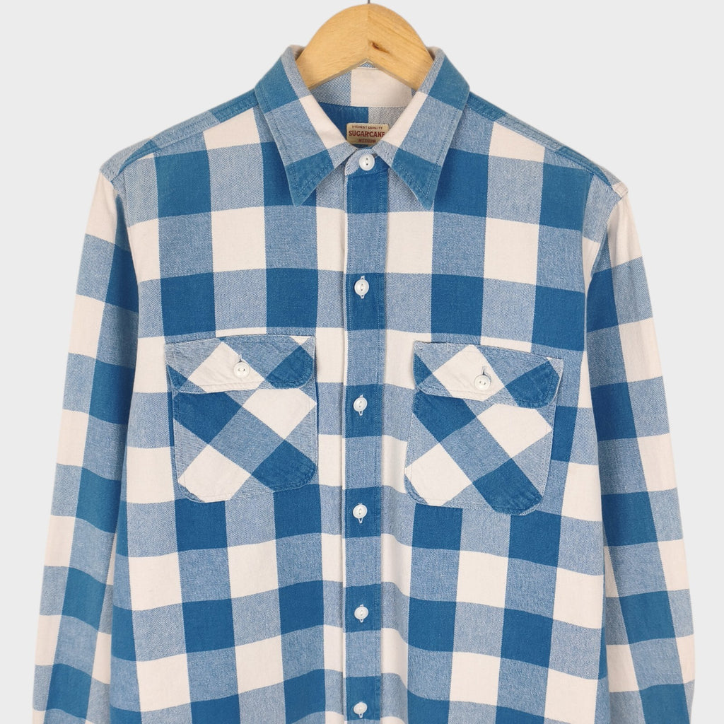 SUGAR CANE Men's Made in Japan Blue Checked Heavyweight Cotton Shirt