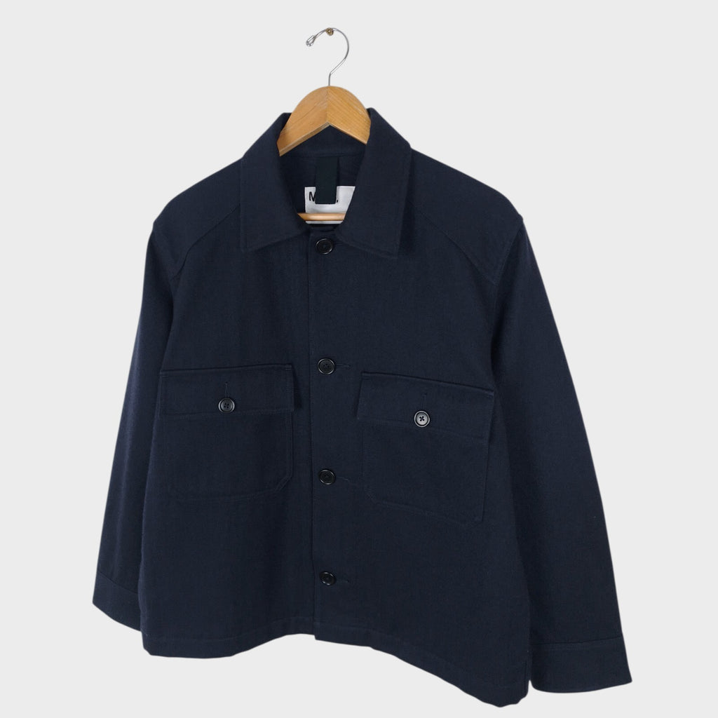 MHL MARGARET HOWELL Men's Navy Blue Wool/Cotton Utility Blouson Jacket