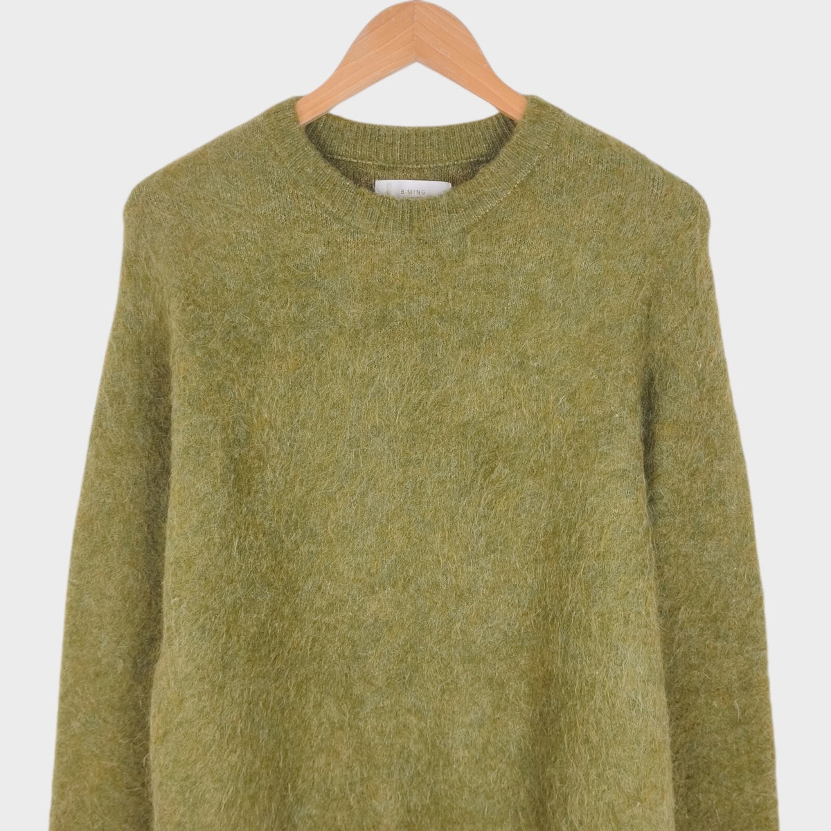 BEAMS B:MING Men's Green Mohair Blend Shaggy Jumper