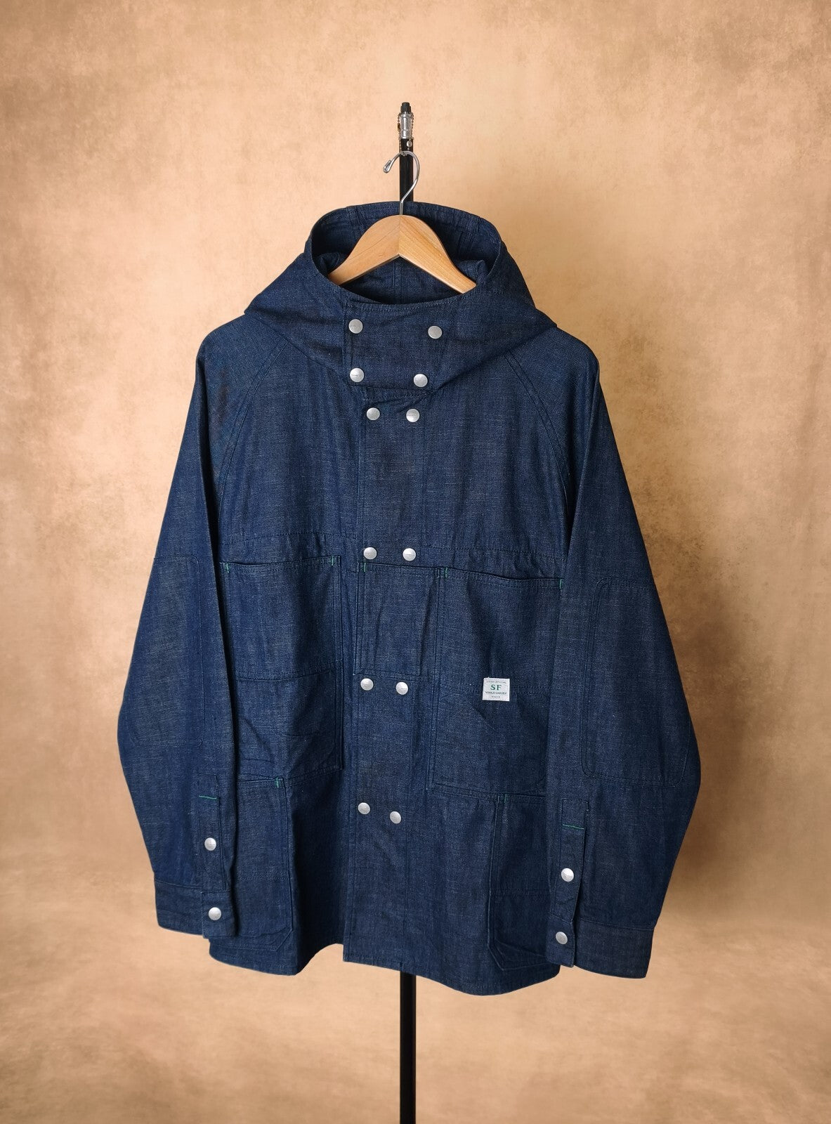 SASSAFRAS Men's Made in Japan Blue Denim Blower Bud Parka Jacket